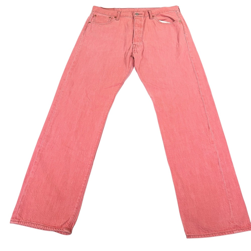 Levis 501 White Oak Cone Denim Jeans Mens 38x34 Red Pink Button Fly Straight Leg